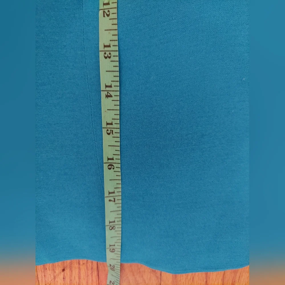 Vtg Old Money 100% Linen Top Blue 8 Square Neck Beach Festival Preppy Resort